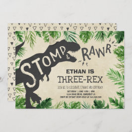 Invitación Dinosaurio: Niño Dino invitado a cumpleaños de tre