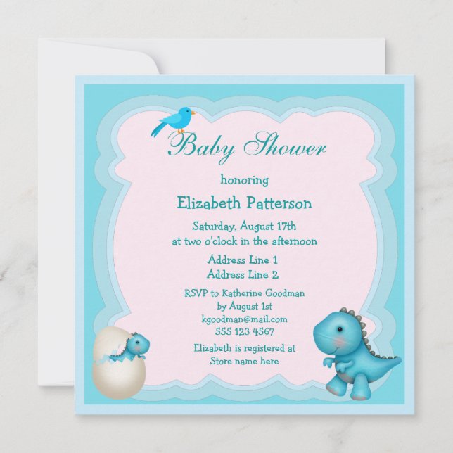 Invitación Dinosaurio nuevamente tramado Baby Shower del bebé (Anverso)
