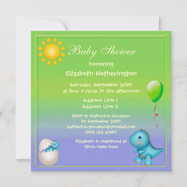 Invitación Dinosaurio nuevamente tramado Baby Shower del bebé (Anverso)