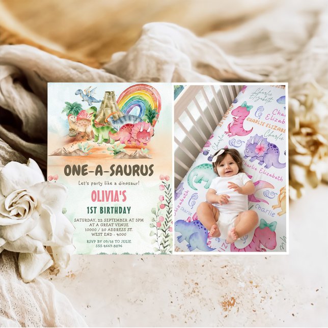 Invitación Dinosaurio One-A-Saurus Fiesta del primer cumpleañ (Subido por el creador)