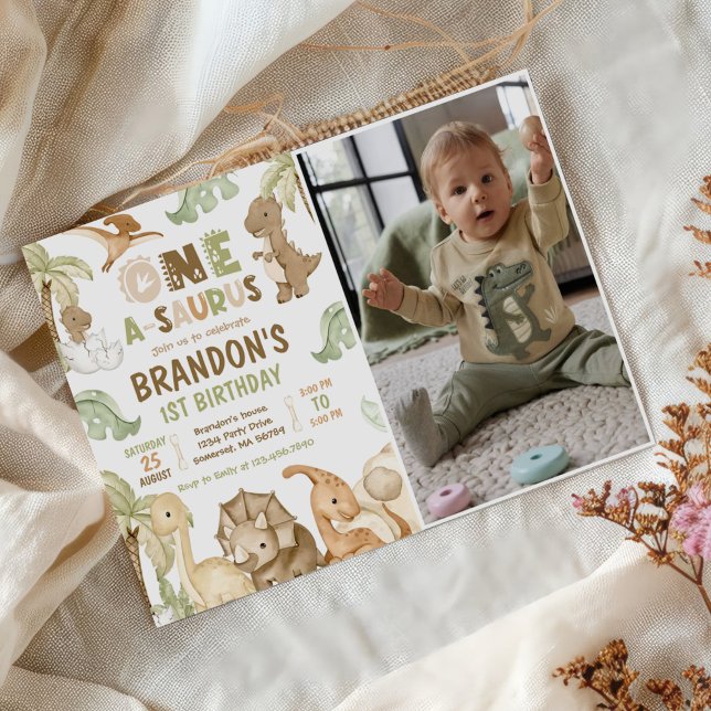 Invitación Dinosaurio One-A-Saurus Fiesta del primer cumpleañ (Subido por el creador)