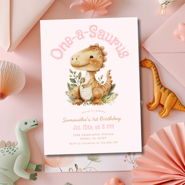 Invitación Dinosaurio One-A-Saurus Primer Chica Fiesta de cum (Subido por el creador)