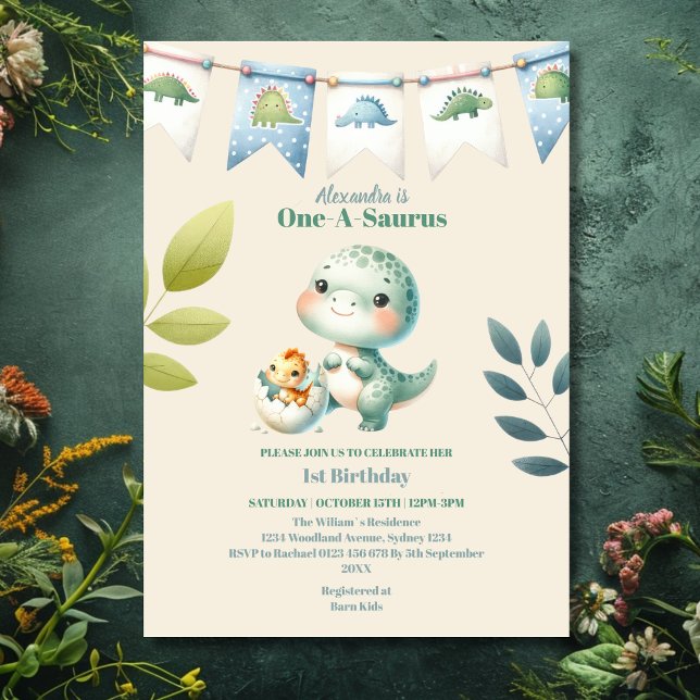 Invitación Dinosaurio One-a-saurus Primer cumpleaños (Subido por el creador)