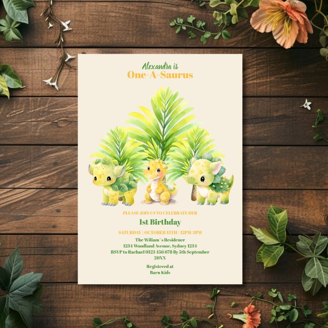 Invitación Dinosaurio One-a-saurus Primer cumpleaños (Subido por el creador)