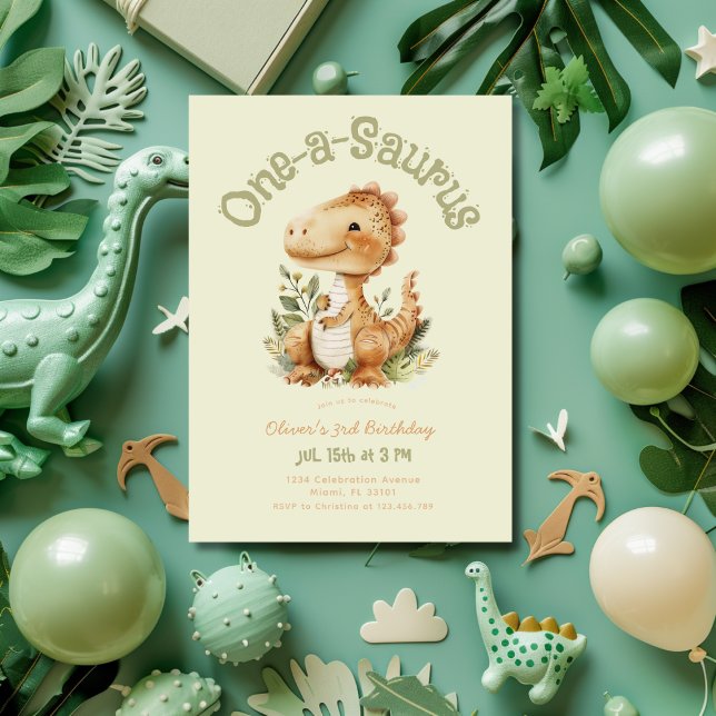 Invitación Dinosaurio One-A-Saurus Primer cumpleaños Fiestas  (Subido por el creador)