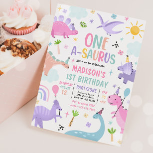 Invitación Dinosaurio One-A-Saurus Primer Fiesta de cumpleaño