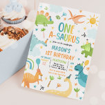 Invitación Dinosaurio One-A-Saurus Primer Fiesta de cumpleaño<br><div class="desc">Dinosaur One-A-Saurus 1er cumpleaños Invitación a fiesta Todos los diseños son © PIXEL PERFECTION FIESTA LTD</div>