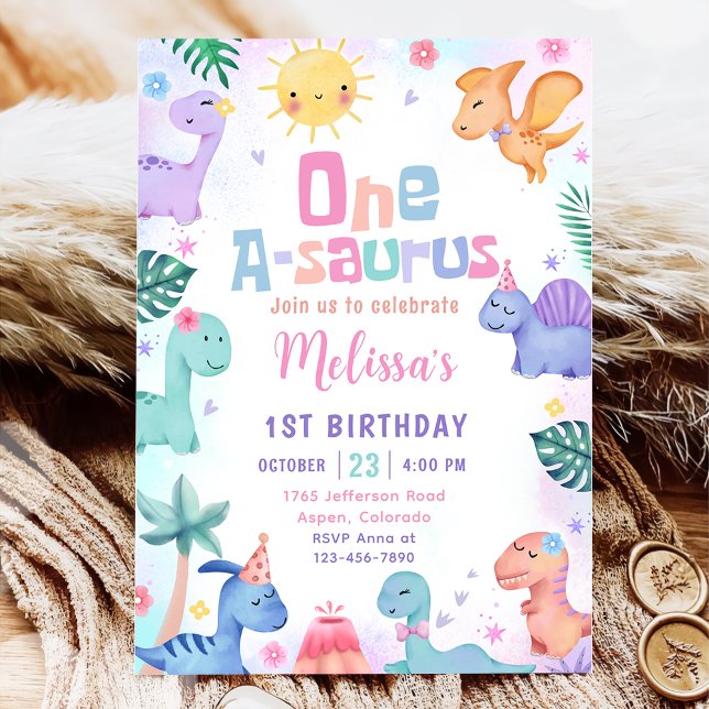 Invitación Dinosaurio One-A-Saurus Primer Fiesta de cumpleaño (Subido por el creador)