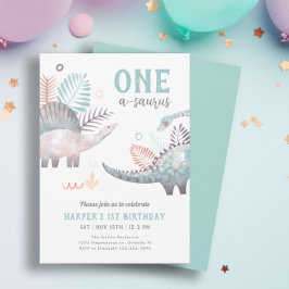 Invitación Dinosaurio One-A-Saurus Primer Fiesta de cumpleaño