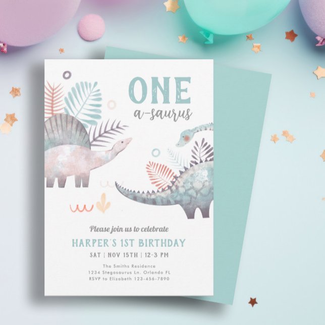 Invitación Dinosaurio One-A-Saurus Primer Fiesta de cumpleaño (Subido por el creador)