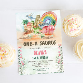 Invitación Dinosaurio One-A-Saurus Primer Fiesta de cumpleaño