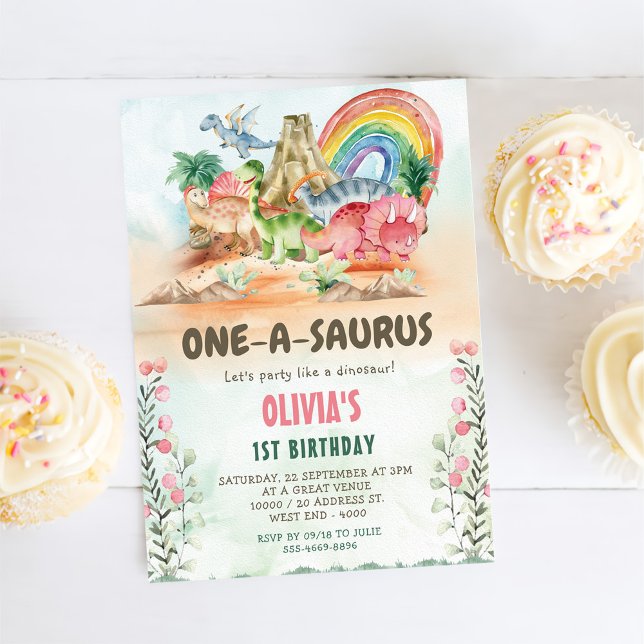 Invitación Dinosaurio One-A-Saurus Primer Fiesta de cumpleaño (Subido por el creador)