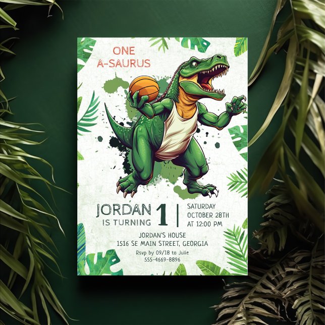 Invitación Dinosaurio One-A-Saurus Primer Fiesta de cumpleaño (Subido por el creador)