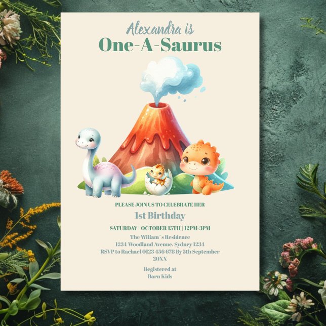 Invitación Dinosaurio One-A-Saurus Primer Fiesta de cumpleaño (Subido por el creador)