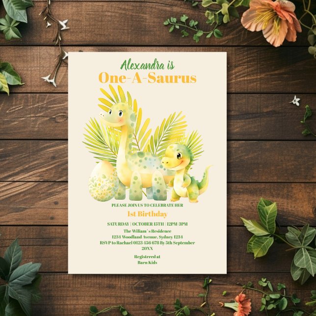 Invitación Dinosaurio One-A-Saurus Primer Fiesta de cumpleaño (Subido por el creador)