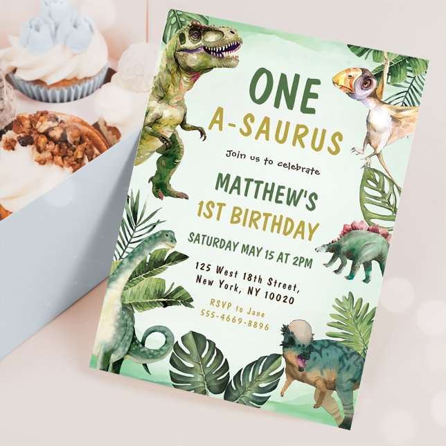 Invitación Dinosaurio One-A-Saurus Primer Fiesta de cumpleaño (Subido por el creador)