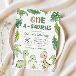 Invitación Dinosaurio One-A-Saurus Primer Fiesta de cumpleaño