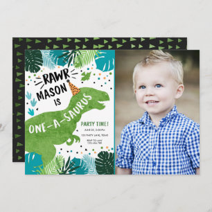 Invitación Dinosaurio One-A-Saurus RAWR Primer cumpleaños