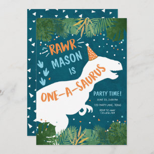 Invitación Dinosaurio One-A-Saurus RAWR Primer cumpleaños
