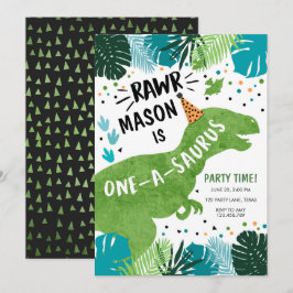 Invitación Dinosaurio One-A-Saurus RAWR Primer cumpleaños Inv