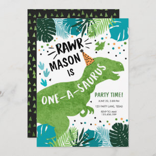 Invitación Dinosaurio One-A-Saurus RAWR Primer cumpleaños Inv