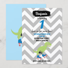 Invitación Dinosaurio Patinaje sobre patinaje en radio Cumple