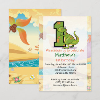 Invitación Dinosaurio Personalizado del primer cumpleaños