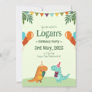 Invitación Dinosaurio Personalizado para Fiesta de Cumpleaños