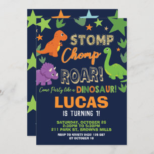 Invitación Dinosaurio primer cumpleaños Fiesta niño Stomp Cho