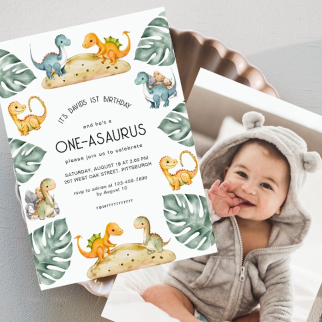 Invitación Dinosaurio Primer cumpleaños Fiesta Oneasaurus Fot (Subido por el creador)