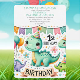 Invitación Dinosaurio primer cumpleaños niño Stomp Chomp Roar