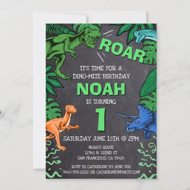 Invitación Dinosaurio Primer cumpleaños niños cumpleaños Niño (Anverso)