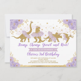 Invitación Dinosaurio Princesa Ballerina Pink Floral Cumpleañ
