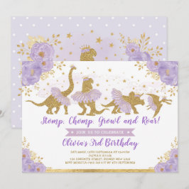 Invitación Dinosaurio Princesa Ballerina Pink Floral Cumpleañ
