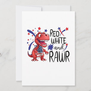Invitación Dinosaurio Rojo Blanco Rawr Occidental 