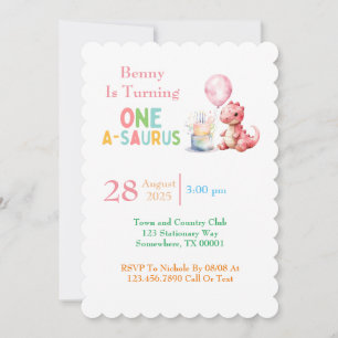 Invitación Dinosaurio rojo pintado uno un cumpleaños saurus
