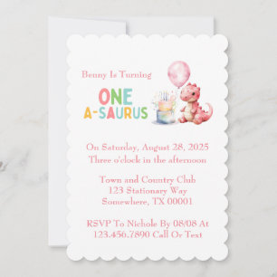 Invitación Dinosaurio rojo pintado uno un cumpleaños saurus
