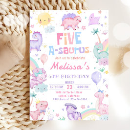 Invitación Dinosaurio Rosa Cinco Fiesta de Cumpleaños A-Sauru