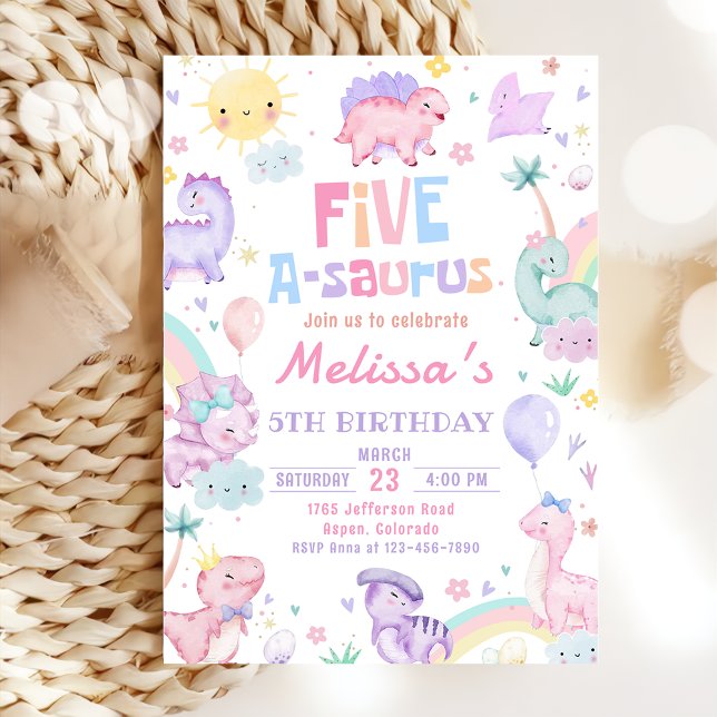 Invitación Dinosaurio Rosa Cinco Fiesta de Cumpleaños A-Sauru (Subido por el creador)