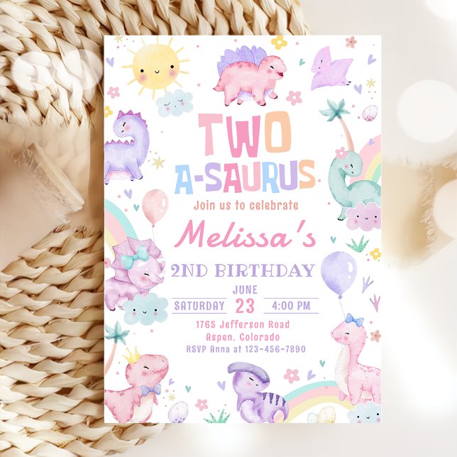 Invitación Dinosaurio rosa dos Fiestas A-Saurus segundo cumpl (Subido por el creador)