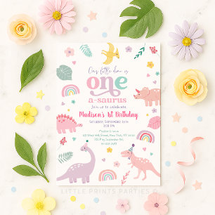 Invitación Dinosaurio Rosa Girly Primer Cumpleaños