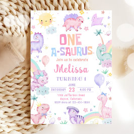 Invitación Dinosaurio rosa One-A-Saurus Fiesta de cumpleaños
