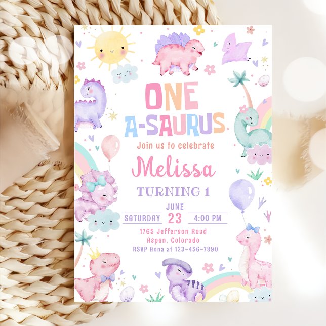 Invitación Dinosaurio rosa One-A-Saurus Fiesta de cumpleaños  (Subido por el creador)