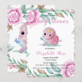 Invitación Dinosaurio rosado y Baby Shower de Peony invita
