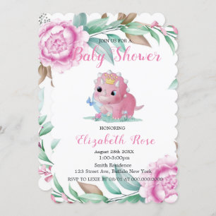 Invitación Dinosaurio rosado y Baby Shower de Peony invita