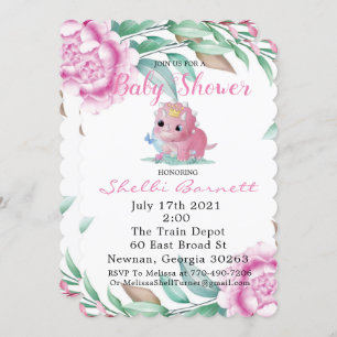 Invitación Dinosaurio rosado y Baby Shower de Peony invita