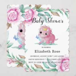 Invitación Dinosaurio rosado y Baby Shower de Peony invita