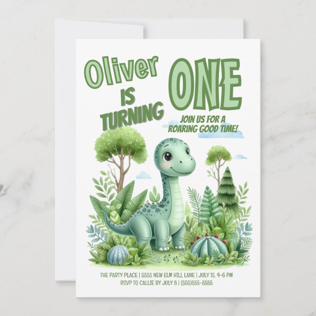 Invitación Dinosaurio ruge buen momento primer cumpleaños del (Anverso)