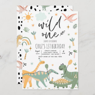 Invitación Dinosaurio salvaje 1er cumpleaños T-Rex