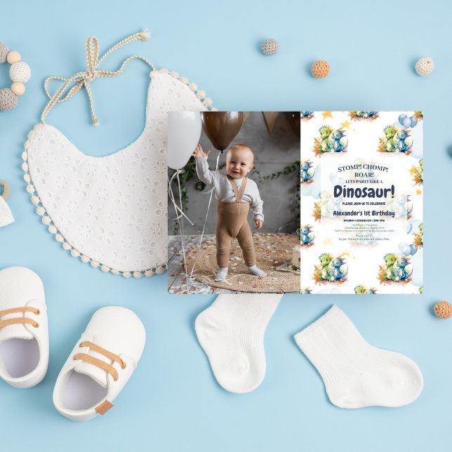 Invitación Dinosaurio Stomp Chomp Rawr Fiesta de primer cumpl (Subido por el creador)